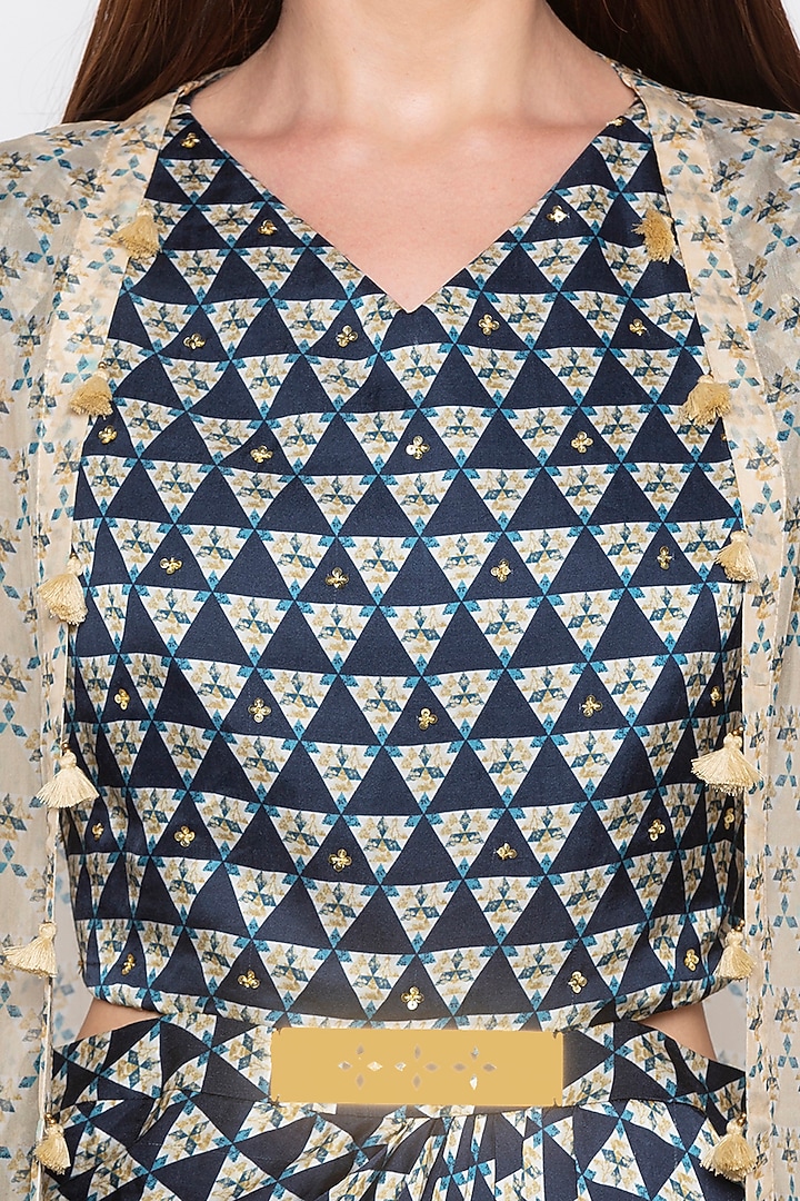 Beige Organza & Satin Printed Jacket Vacation Dress by Soup by Sougat Paul at Pernia's Pop Up Shop