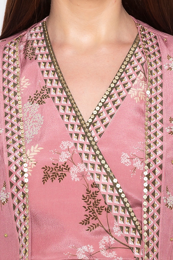 Pink Embroidered Crop Top With Jacket & Skirt by Soup by Sougat Paul at Pernia's Pop Up Shop