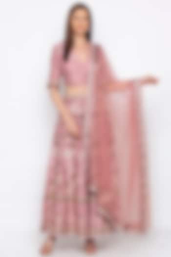 Pink Printed & Embroidered Lehenga Set by Soup by Sougat Paul