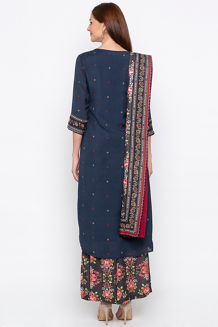 Blue Embellished & Printed Kurta Set by Soup by Sougat Paul at Pernia's Pop Up Shop