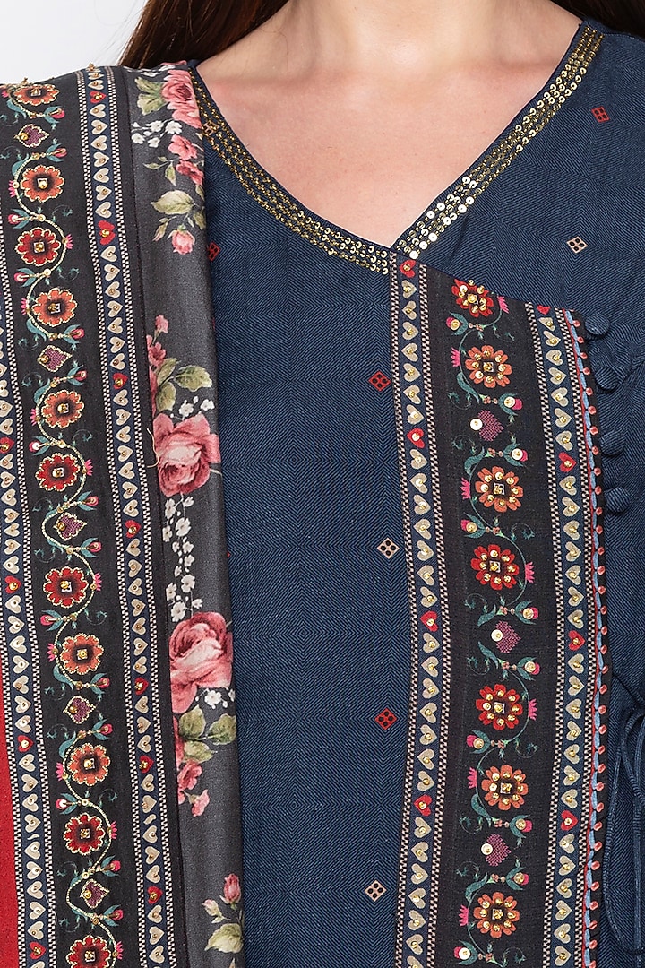 Blue Embellished & Printed Kurta Set by Soup by Sougat Paul at Pernia's Pop Up Shop
