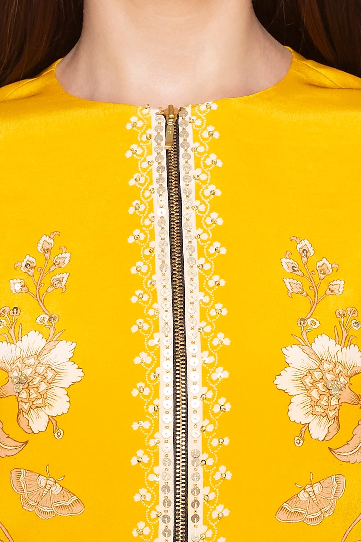 Yellow Embroidered Jacket With Draped Skirt by Soup by Sougat Paul at Pernia's Pop Up Shop