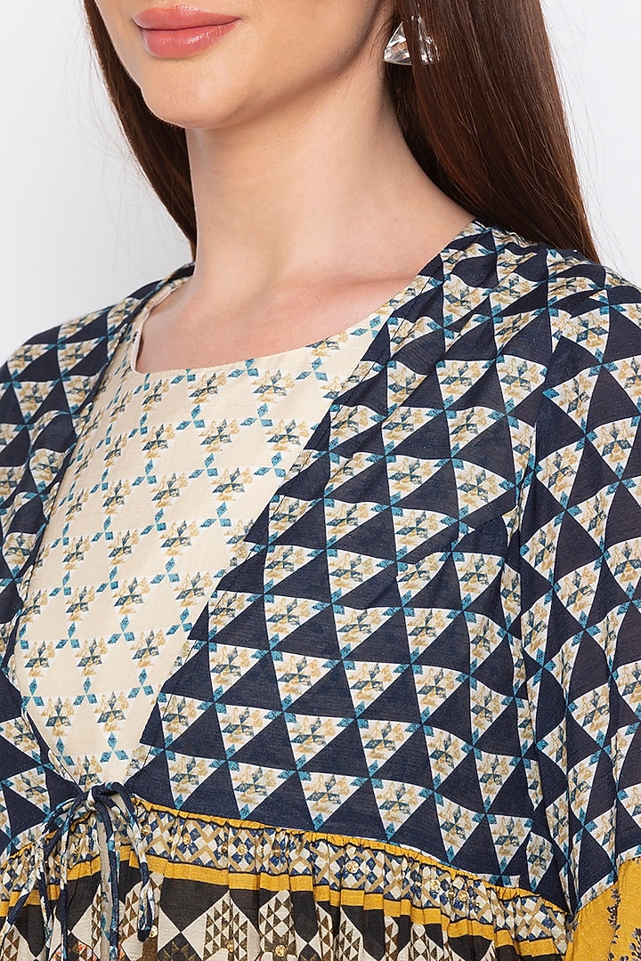 Multi Colored Printed Pleated Vacation Dress With Jacket by Soup by Sougat Paul at Pernia's Pop Up Shop
