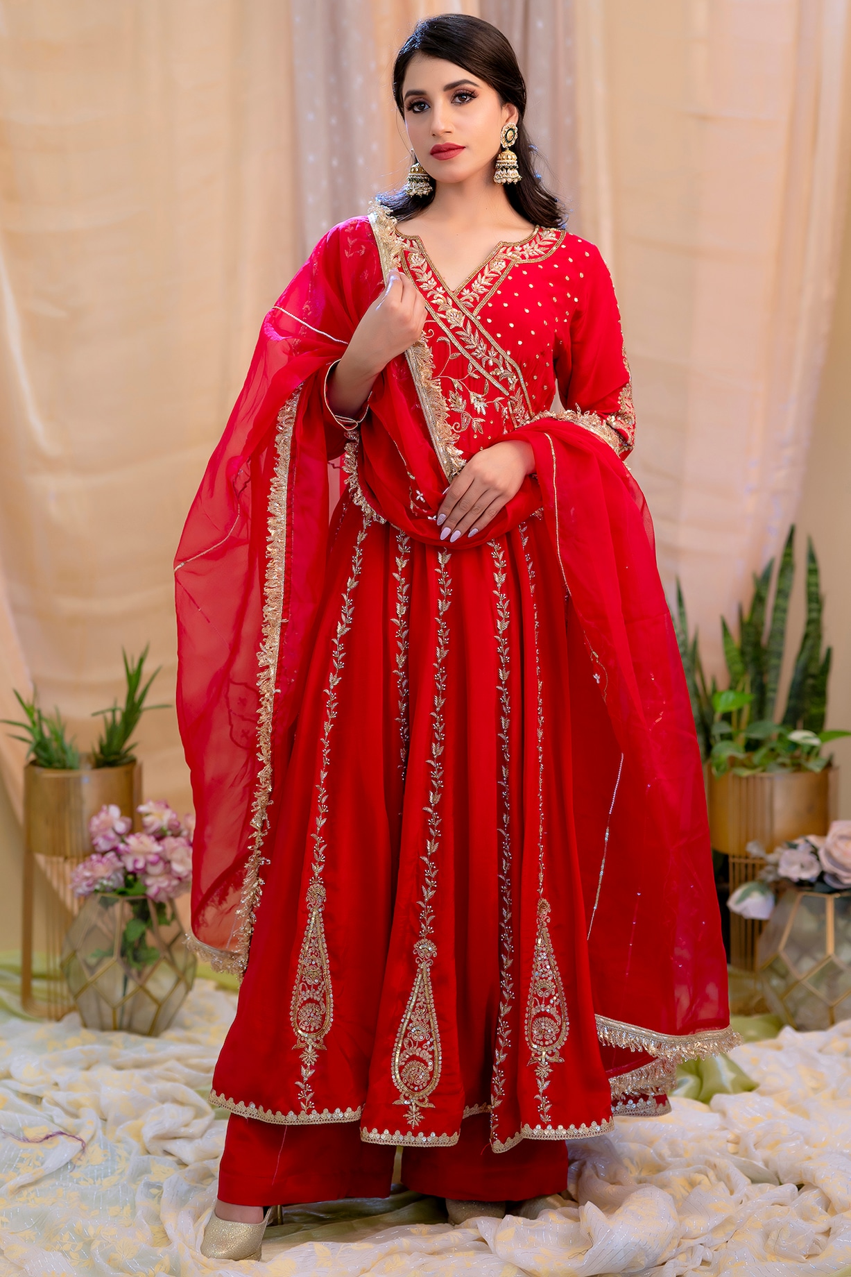 Scarlett red anarkali suit set