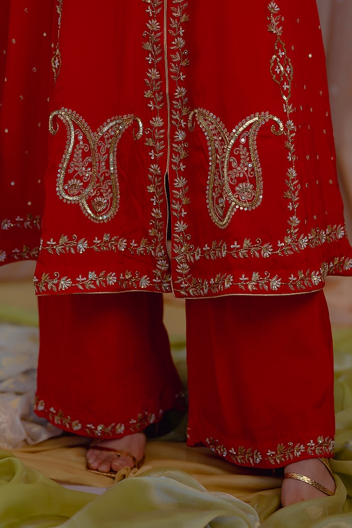 Red Crepe Embellished Party Wear Anarkali Set by Scarlet by shruti Jamaal at Pernia's Pop Up Shop