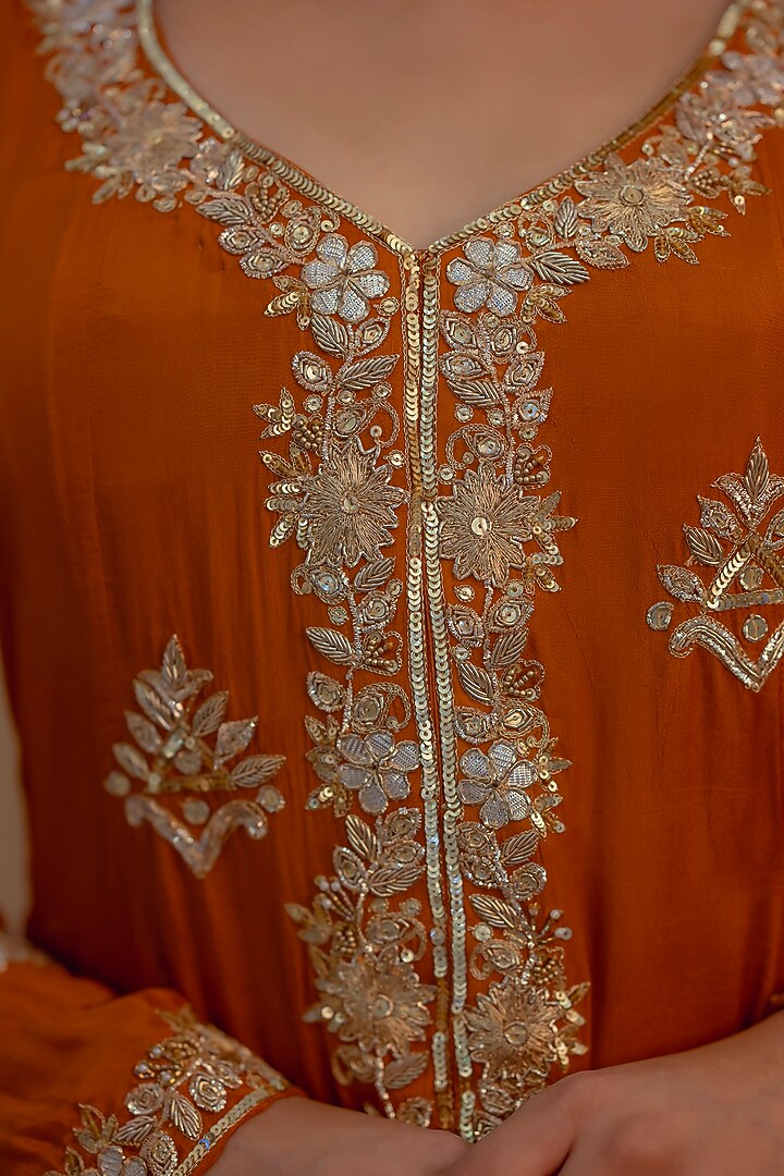 Mustard Crepe Embroidered Wedding Anarkali Set by Scarlet by shruti Jamaal at Pernia's Pop Up Shop