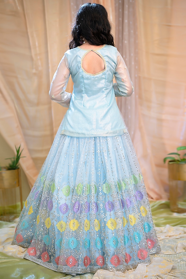 Sky Blue Shimmer Organza & Crepe Wedding Lehenga Set by Scarlet by shruti Jamaal at Pernia's Pop Up Shop