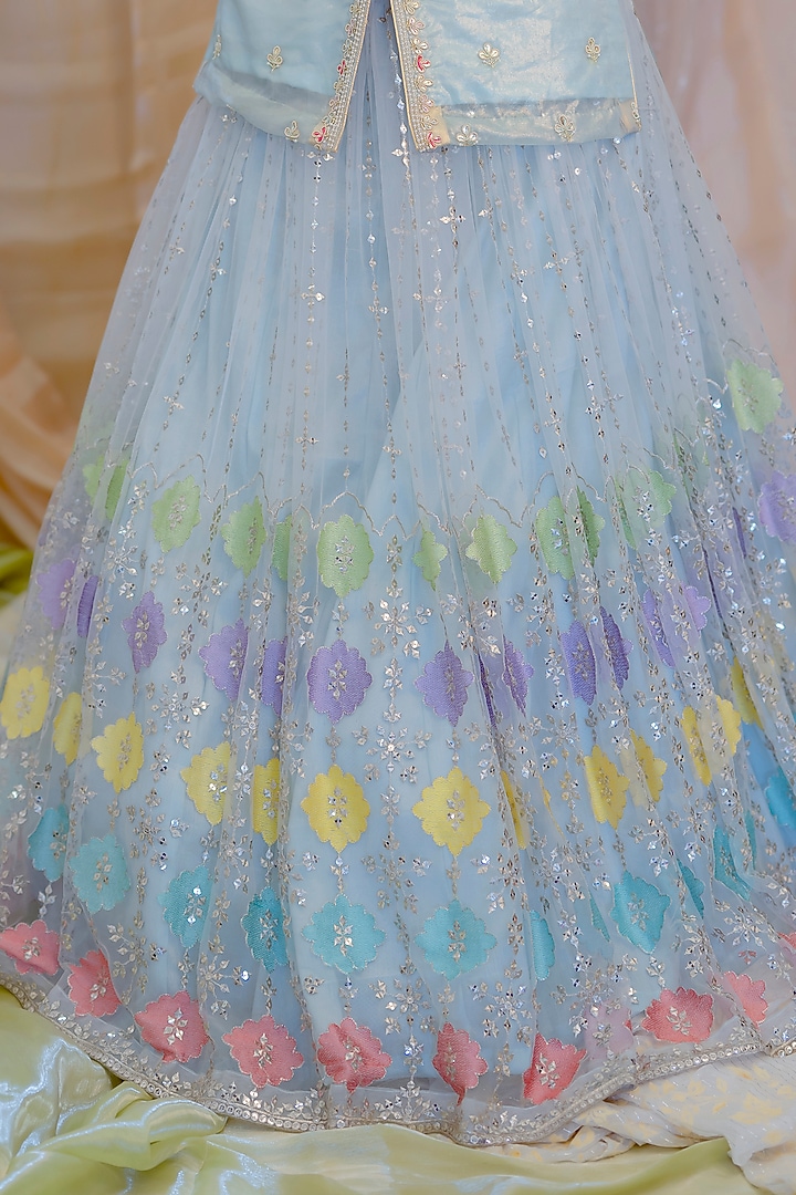 Sky Blue Shimmer Organza & Crepe Wedding Lehenga Set by Scarlet by shruti Jamaal at Pernia's Pop Up Shop