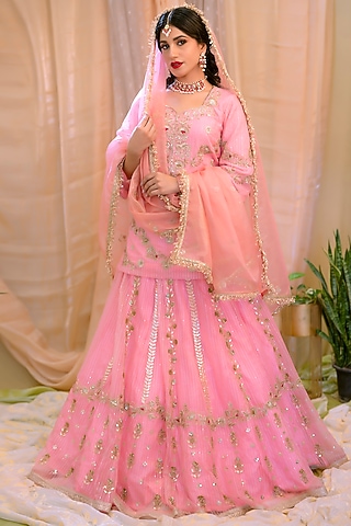 Pink Crepe Lehenga Set by Scarlet by shruti Jamaal