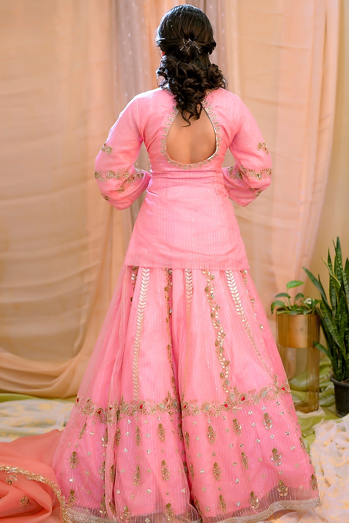 Pink Crepe Wedding Lehenga Set by Scarlet by shruti Jamaal at Pernia's Pop Up Shop