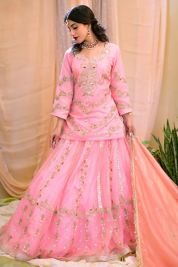 Pink Crepe Wedding Lehenga Set by Scarlet by shruti Jamaal at Pernia's Pop Up Shop
