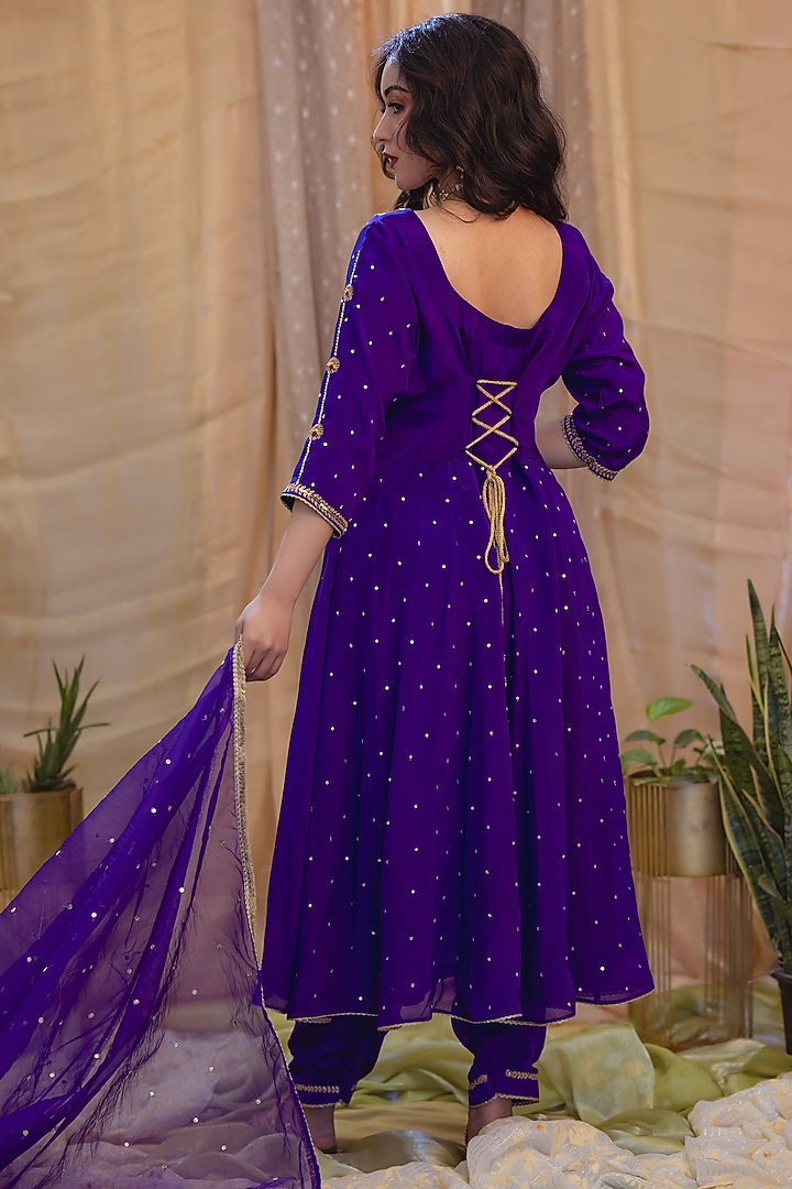 Purple Tulle Net Embroidered Party Wear Anarkali Set by Scarlet by shruti Jamaal at Pernia's Pop Up Shop