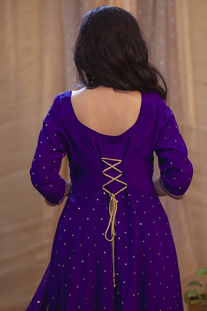 Purple Tulle Net Embroidered Party Wear Anarkali Set by Scarlet by shruti Jamaal at Pernia's Pop Up Shop