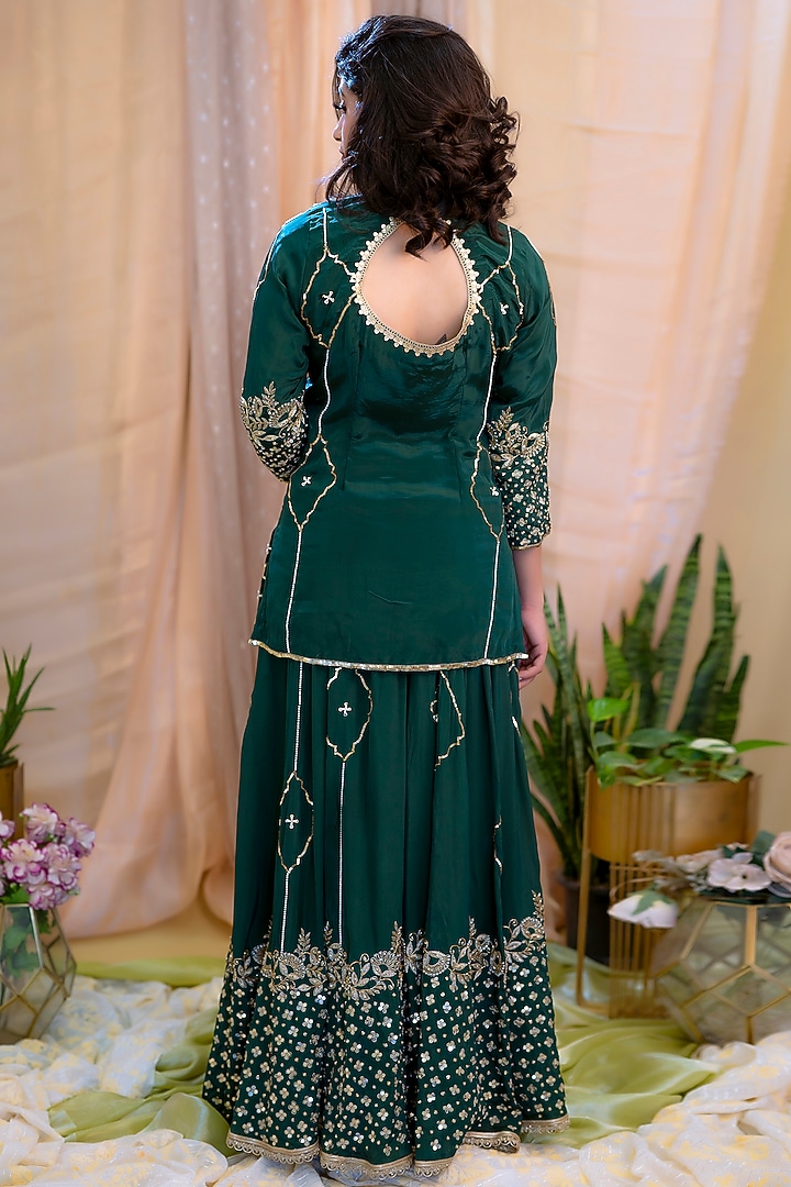 Dark Green Hand Embroidered Wedding Sharara Set by Scarlet by shruti Jamaal at Pernia's Pop Up Shop