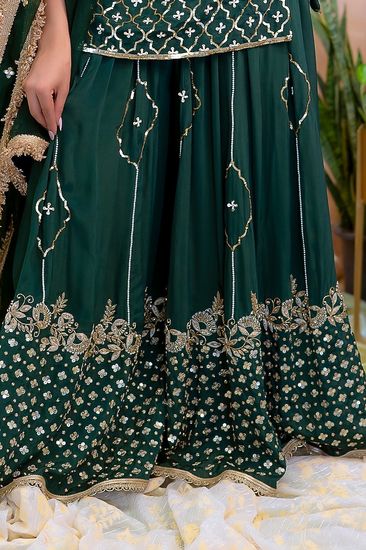 Dark Green Hand Embroidered Wedding Sharara Set by Scarlet by shruti Jamaal at Pernia's Pop Up Shop