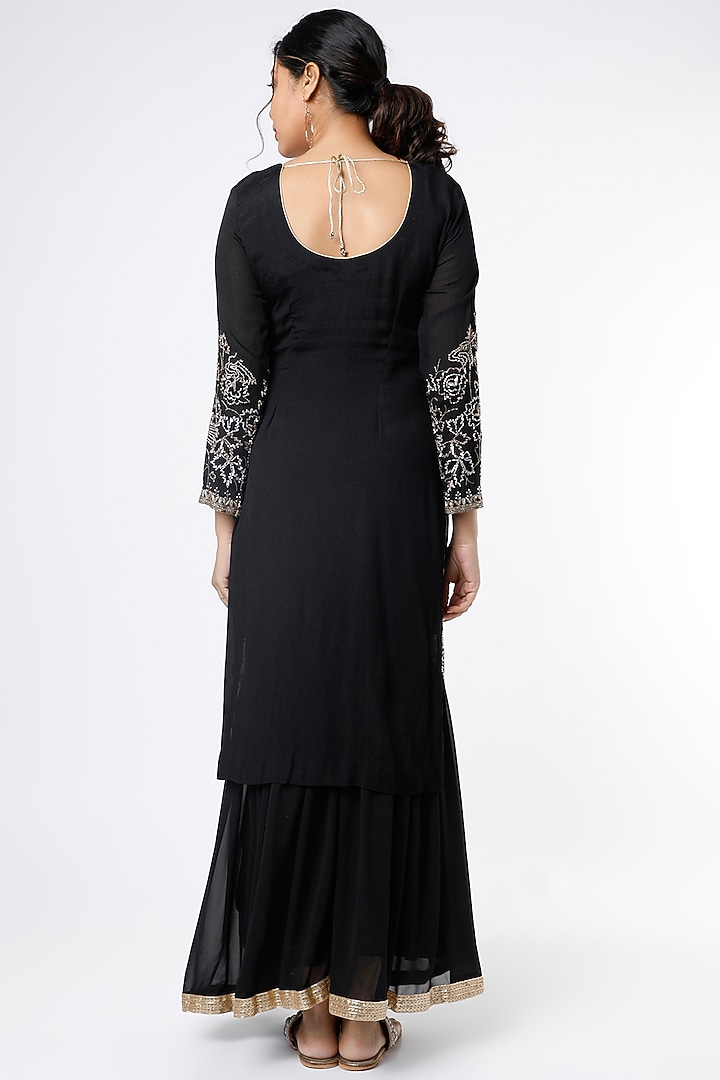 Black & Golden Georgette Wedding Sharara Set by Scarlet by Shruti Jamaal at Pernia's Pop Up Shop