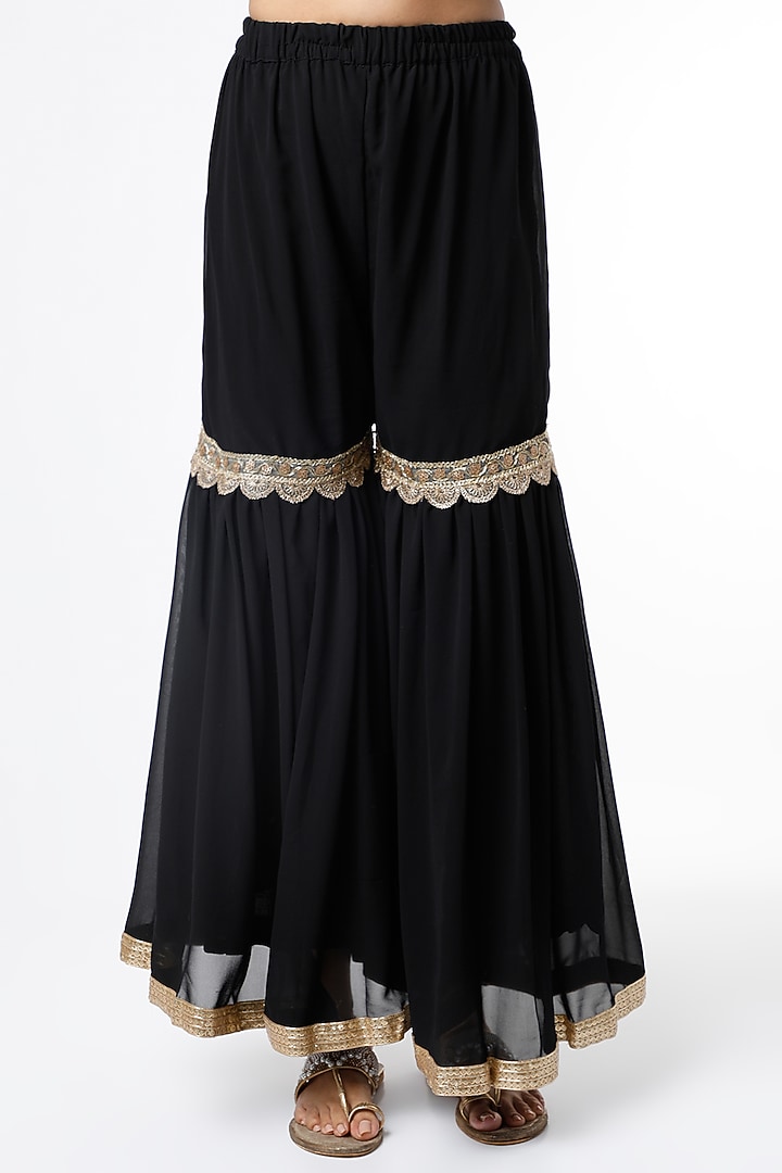 Black & Golden Georgette Wedding Sharara Set by Scarlet by Shruti Jamaal at Pernia's Pop Up Shop