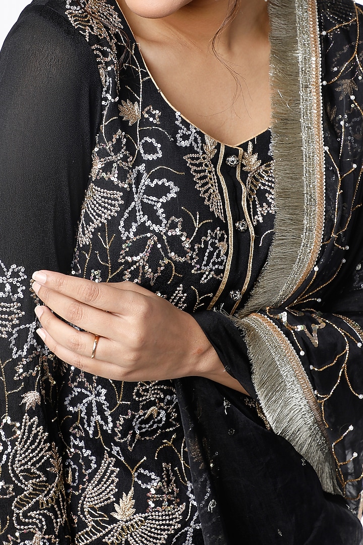 Black & Golden Georgette Wedding Sharara Set by Scarlet by Shruti Jamaal at Pernia's Pop Up Shop