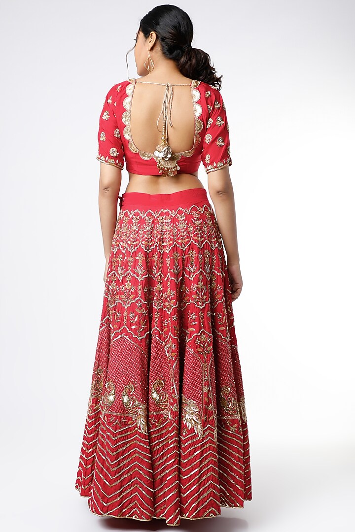 Red Sequins Embroidered Bridal Lehenga Set by Scarlet by Shruti Jamaal at Pernia's Pop Up Shop