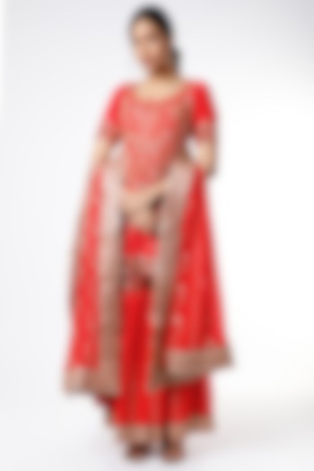 Red & Golden Sequins Embroidered Sharara Set by Scarlet by Shruti Jamaal