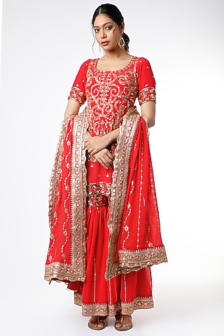 Red & Golden Sequins Embroidered Sharara Set by Scarlet by Shruti Jamaal