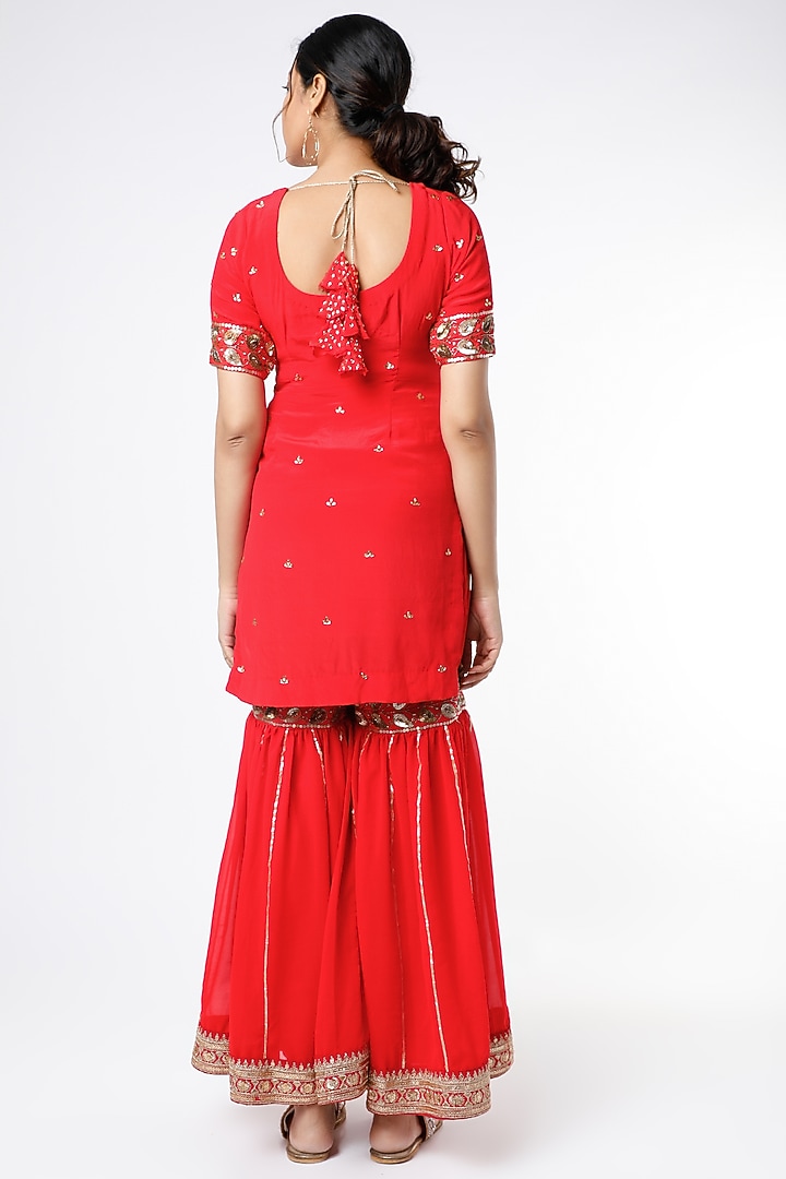 Red & Golden Sequins Embroidered Wedding Sharara Set by Scarlet by Shruti Jamaal at Pernia's Pop Up Shop