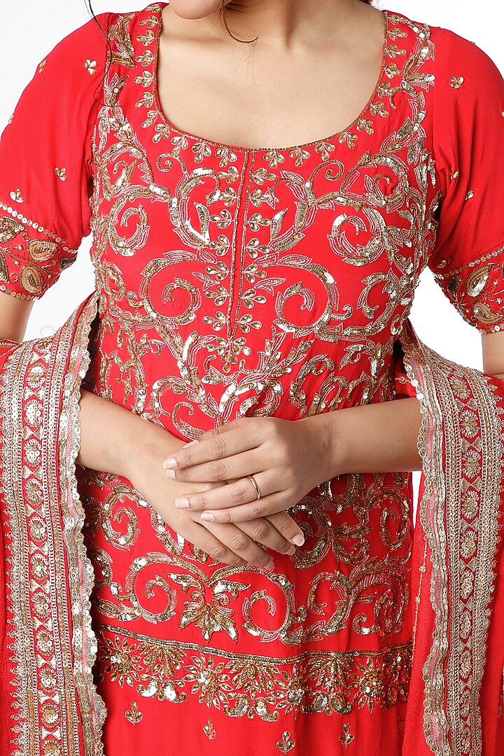Red & Golden Sequins Embroidered Wedding Sharara Set by Scarlet by Shruti Jamaal at Pernia's Pop Up Shop