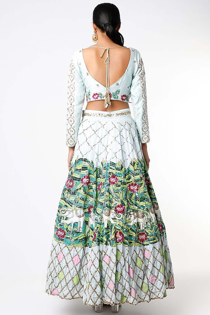 Ice Blue Printed & Embroidered Bridal Lehenga Set by Scarlet by shruti Jamaal at Pernia's Pop Up Shop