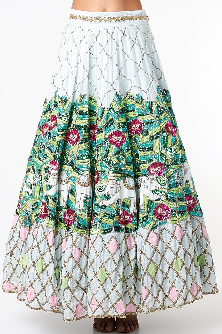 Ice Blue Printed & Embroidered Bridal Lehenga Set by Scarlet by shruti Jamaal at Pernia's Pop Up Shop