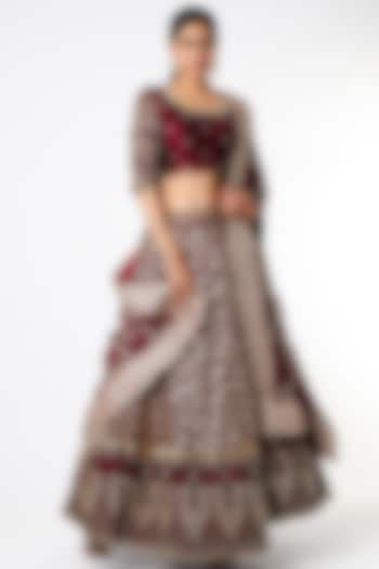 Deep Maroon Embroidered Bridal Lehenga Set by Scarlet by shruti Jamaal at Pernia's Pop Up Shop