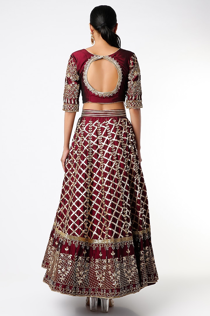 Deep Maroon Embroidered Bridal Lehenga Set by Scarlet by shruti Jamaal at Pernia's Pop Up Shop