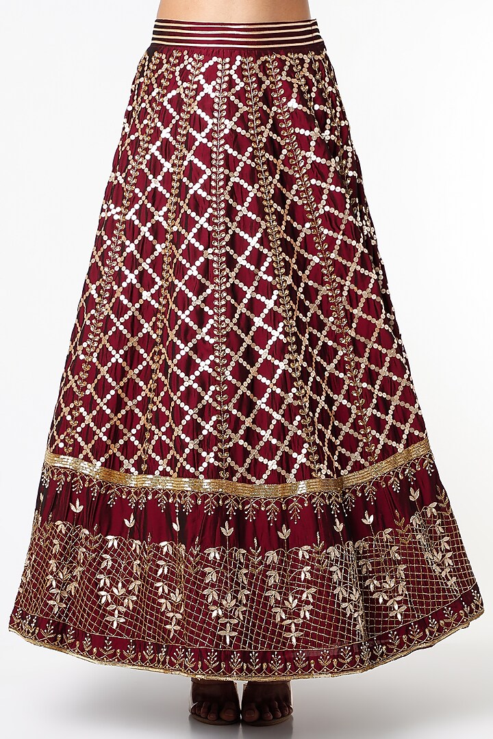 Deep Maroon Embroidered Bridal Lehenga Set by Scarlet by shruti Jamaal at Pernia's Pop Up Shop