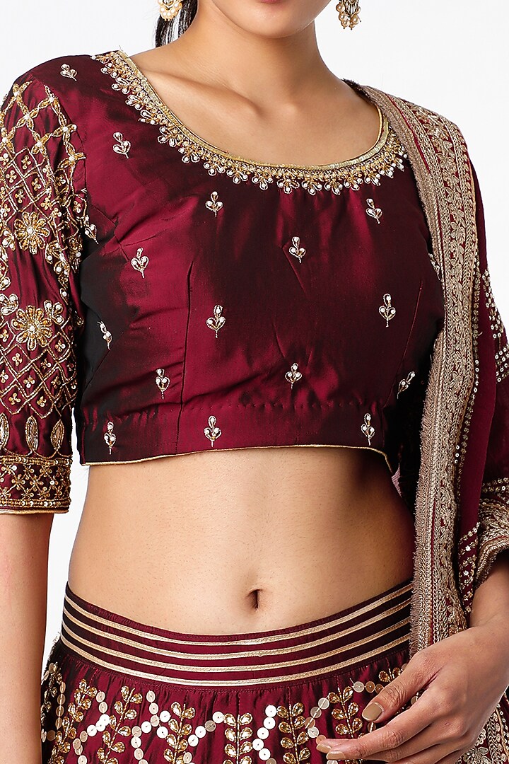Deep Maroon Embroidered Bridal Lehenga Set by Scarlet by shruti Jamaal at Pernia's Pop Up Shop