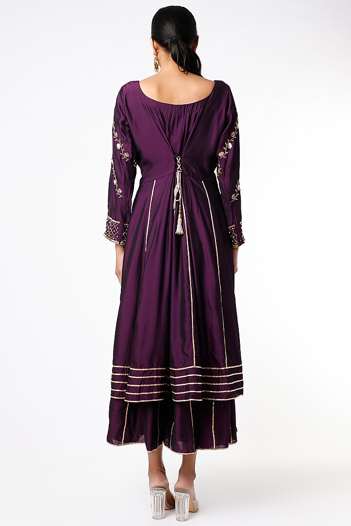 Purple Hand Embroidered Wedding Anarkali Set by Scarlet by shruti Jamaal at Pernia's Pop Up Shop