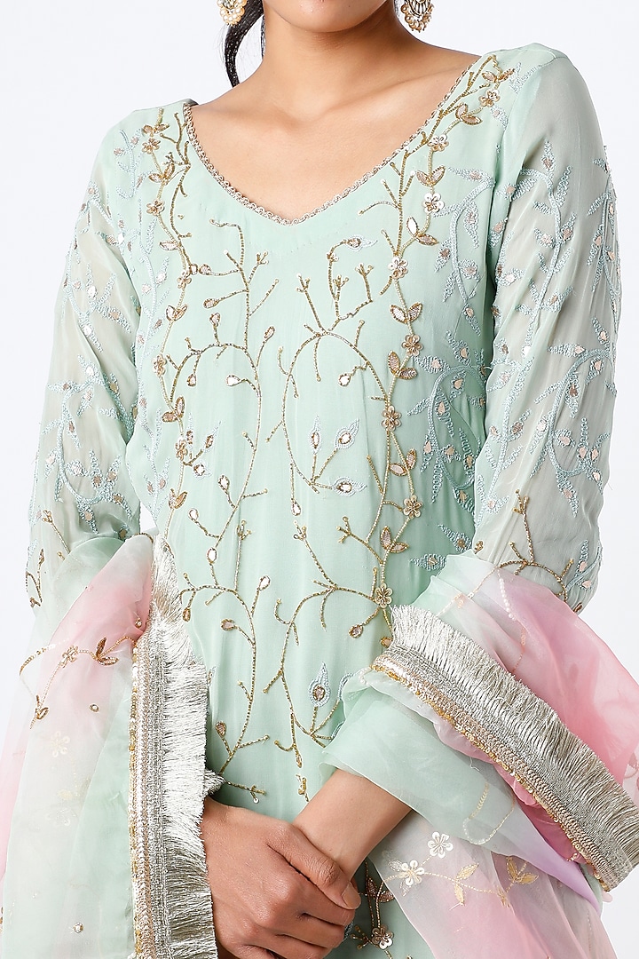Sea Foam Georgette Party Wear Sharara Set by Scarlet by shruti Jamaal at Pernia's Pop Up Shop