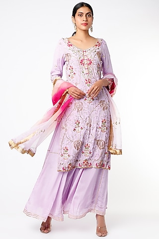 Lilac Crepe Sharara Set by Scarlet by shruti Jamaal