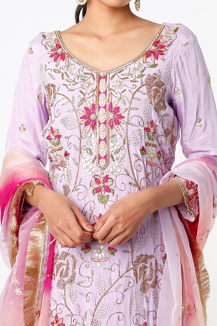 Lilac Crepe Wedding Sharara Set by Scarlet by shruti Jamaal at Pernia's Pop Up Shop