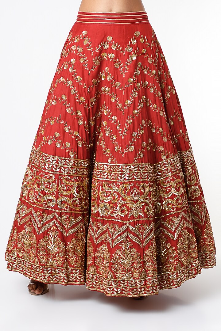 Cherry Red Hand Embroidered Bridal Lehenga Set by Scarlet by shruti Jamaal at Pernia's Pop Up Shop