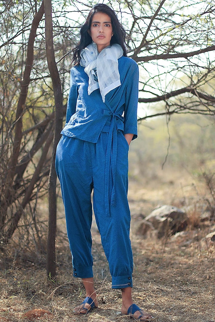 Navy Blue Pant Set by Shorshe Clothing
