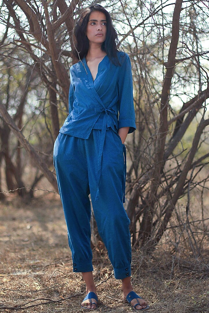Navy Blue Pant Set by Shorshe Clothing at Pernia's Pop Up Shop