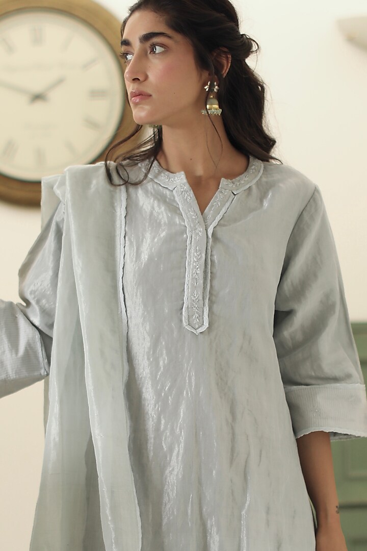 Aqua Blue Zardosi Embroidered Kurta Set by Shorshe Clothing at Pernia's Pop Up Shop