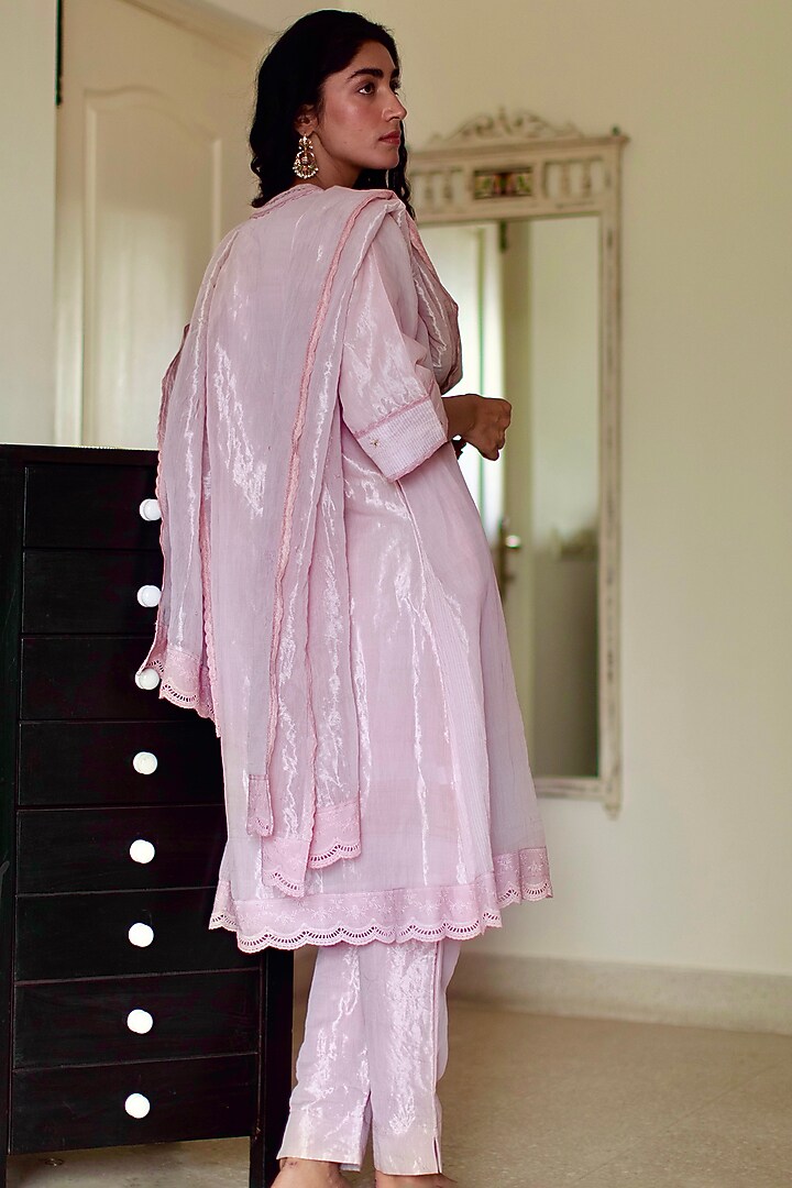 Shell Pink Zardosi Embroidered Maxi Kurta Set by Shorshe Clothing at Pernia's Pop Up Shop