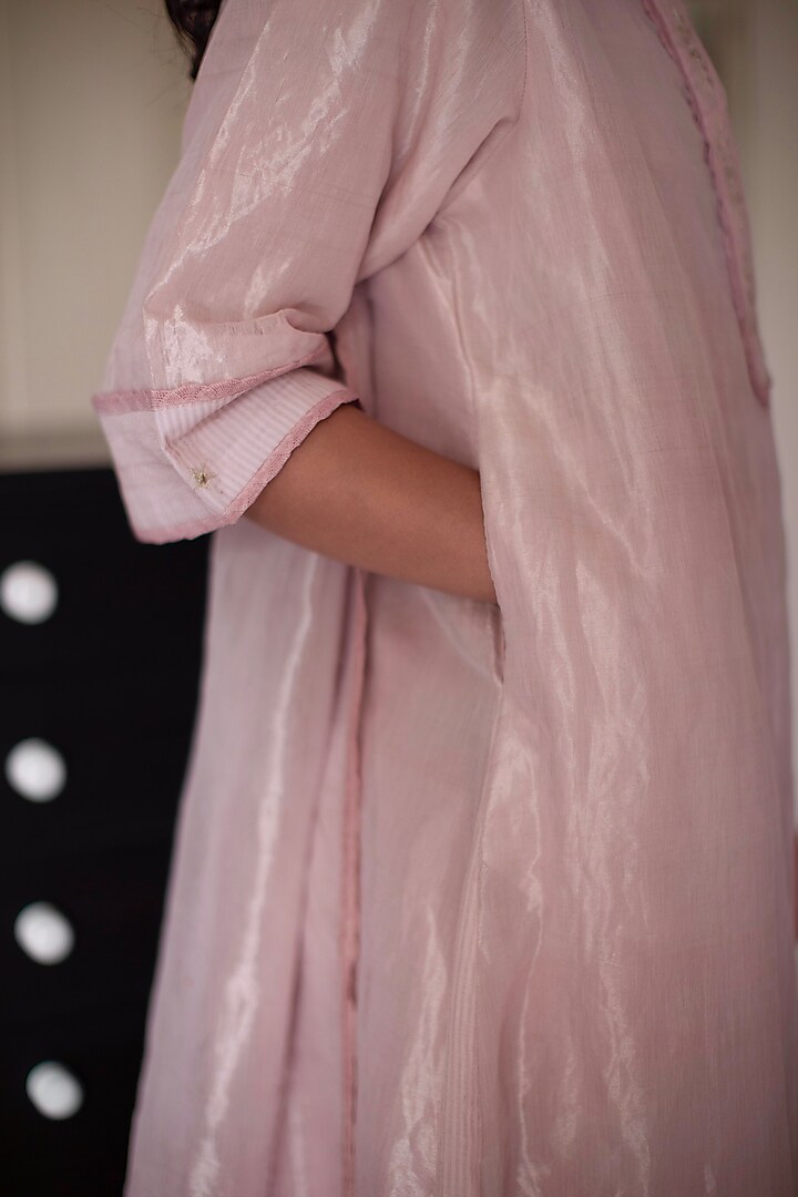 Shell Pink Zardosi Embroidered Maxi Kurta Set by Shorshe Clothing at Pernia's Pop Up Shop