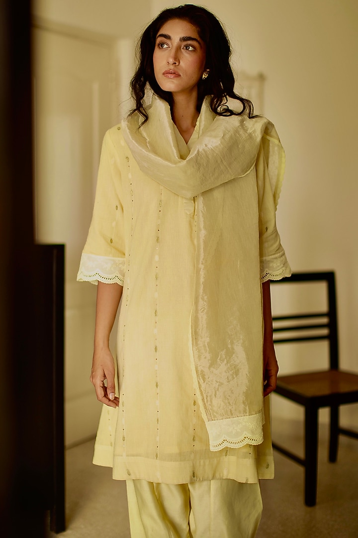 Lemonade Yellow Sequins Embroidered Maxi Kurta Set by Shorshe Clothing at Pernia's Pop Up Shop