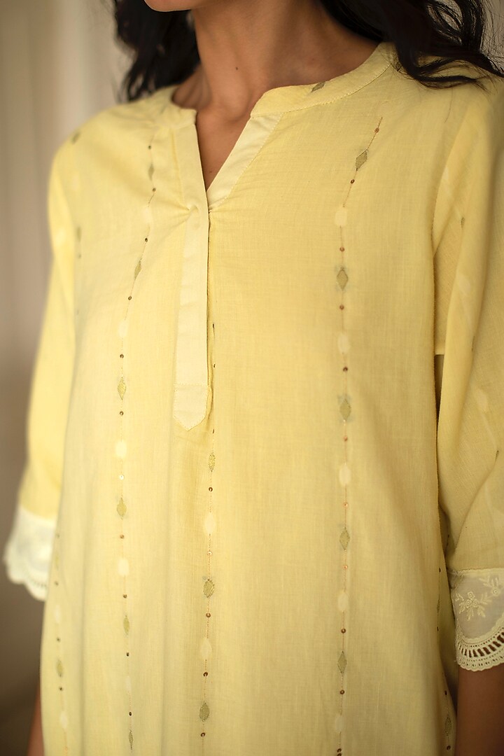 Lemonade Yellow Sequins Embroidered Maxi Kurta Set by Shorshe Clothing at Pernia's Pop Up Shop