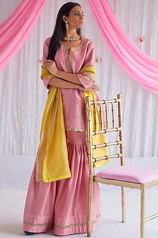 Gulab Pink Chanderi Sharara Set by Shorshe Clothing
