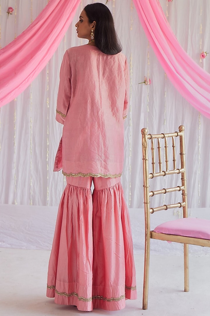 Gulab Pink Chanderi Party Wear Sharara Set by Shorshe Clothing at Pernia's Pop Up Shop