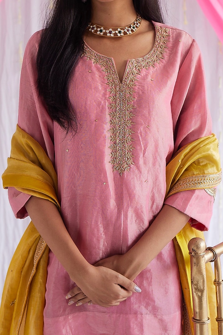 Gulab Pink Chanderi Party Wear Sharara Set by Shorshe Clothing at Pernia's Pop Up Shop
