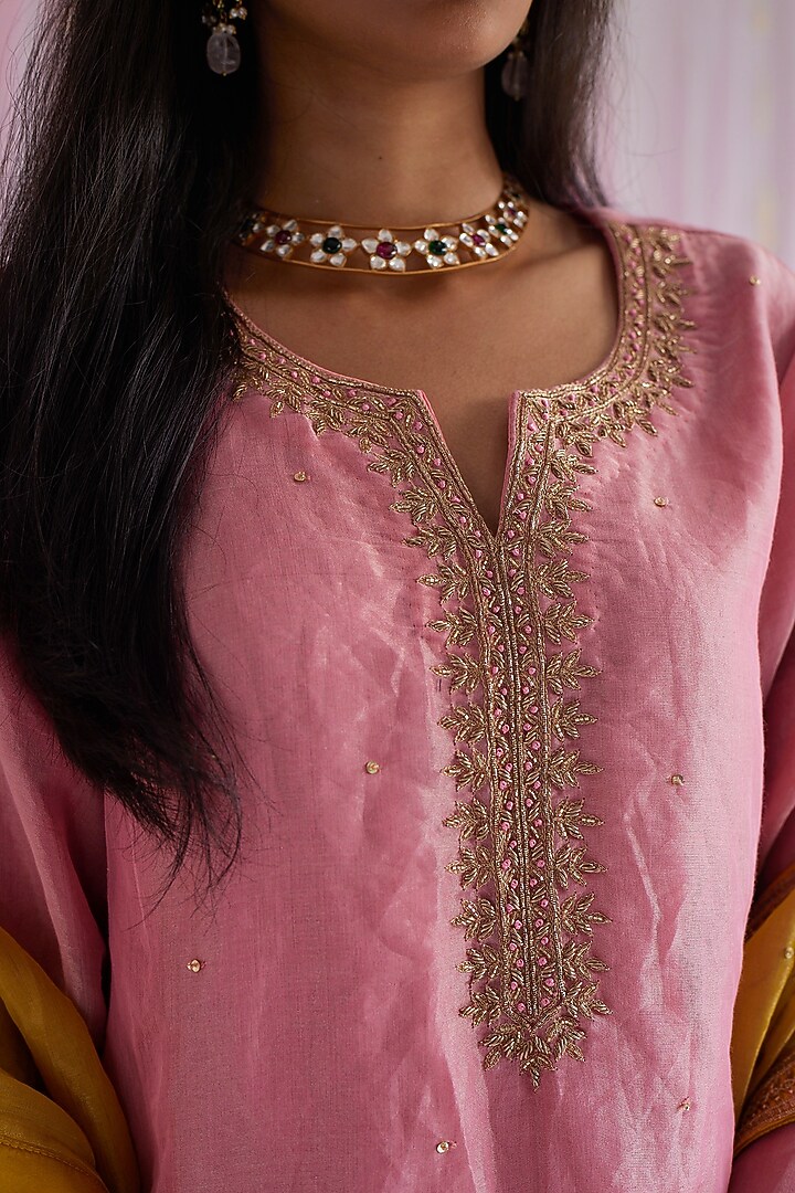 Gulab Pink Chanderi Party Wear Sharara Set by Shorshe Clothing at Pernia's Pop Up Shop