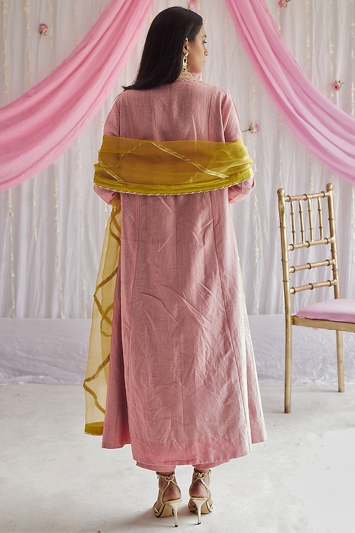 Gulab Pink Hand Block Printed Kurta Set by Shorshe Clothing at Pernia's Pop Up Shop